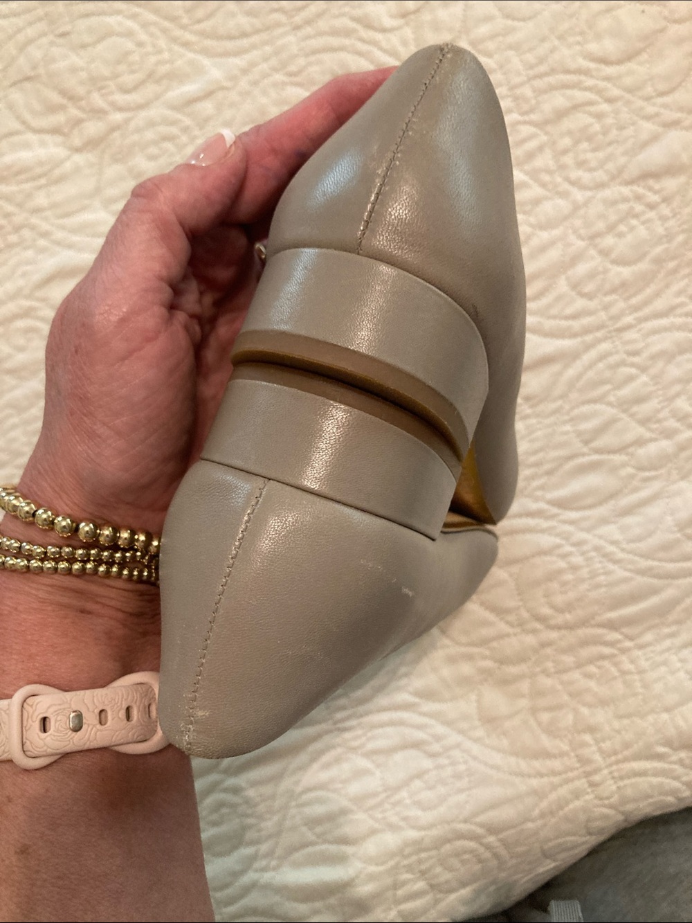 Tory Burch Chelsea Taupe Leather Logo Ballet Flats with Gold Medallions - Picture 8 of 12